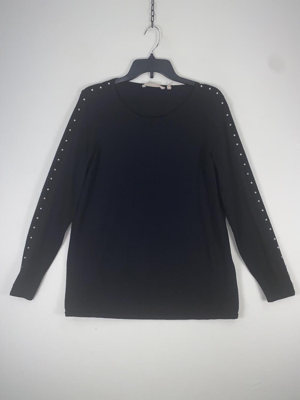 Soft Surroundings Sweater Womens Medium Black Studded Sleeve Crew Neck Pullover